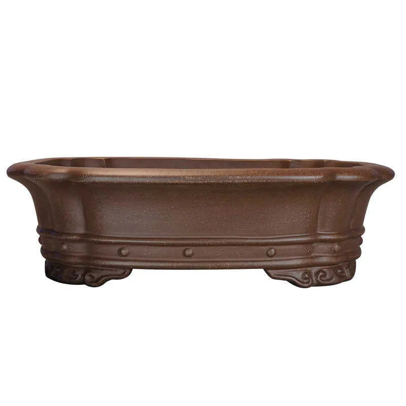 Purple sand handmade rectangular antique flower pot on desktop