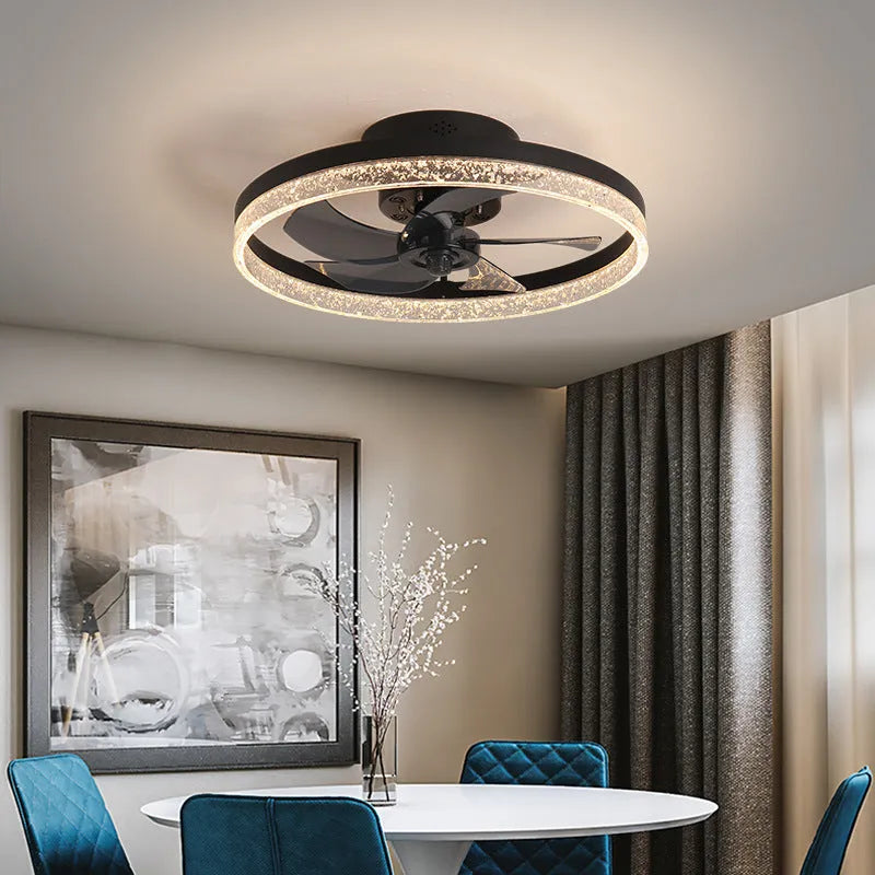 Nordic style ceiling fan lamp with remote control and LED lighting in coffee gold finish