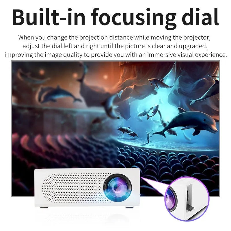 Portable mini projector in black or white with mobile phone connection cable