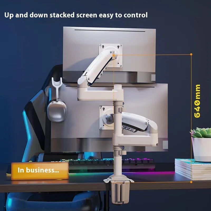 Aluminium alloy dual screen monitor desktop bracket with mechanical adjustment for 17-32 inch displays