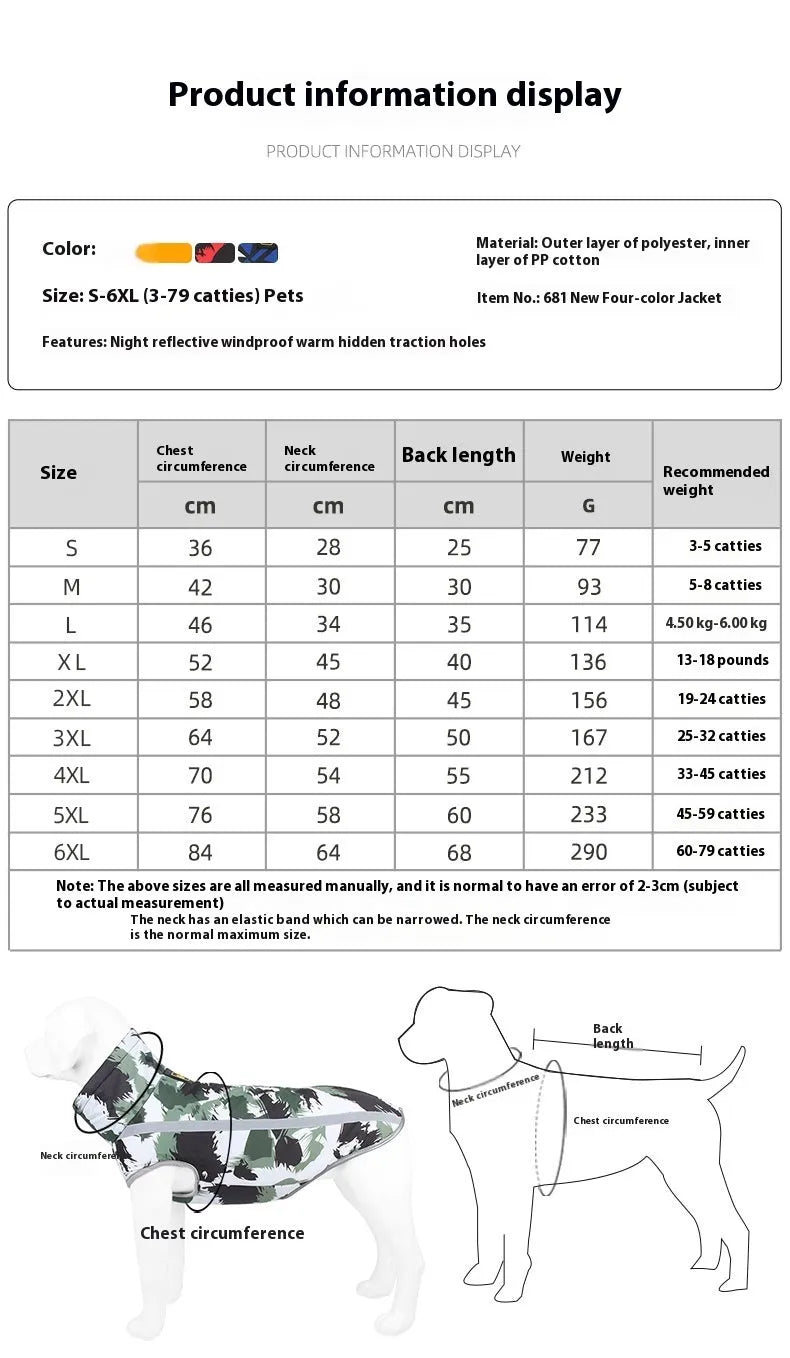 Reflective dog warm shell jacket in thick polyester fabric for winter outdoor walks