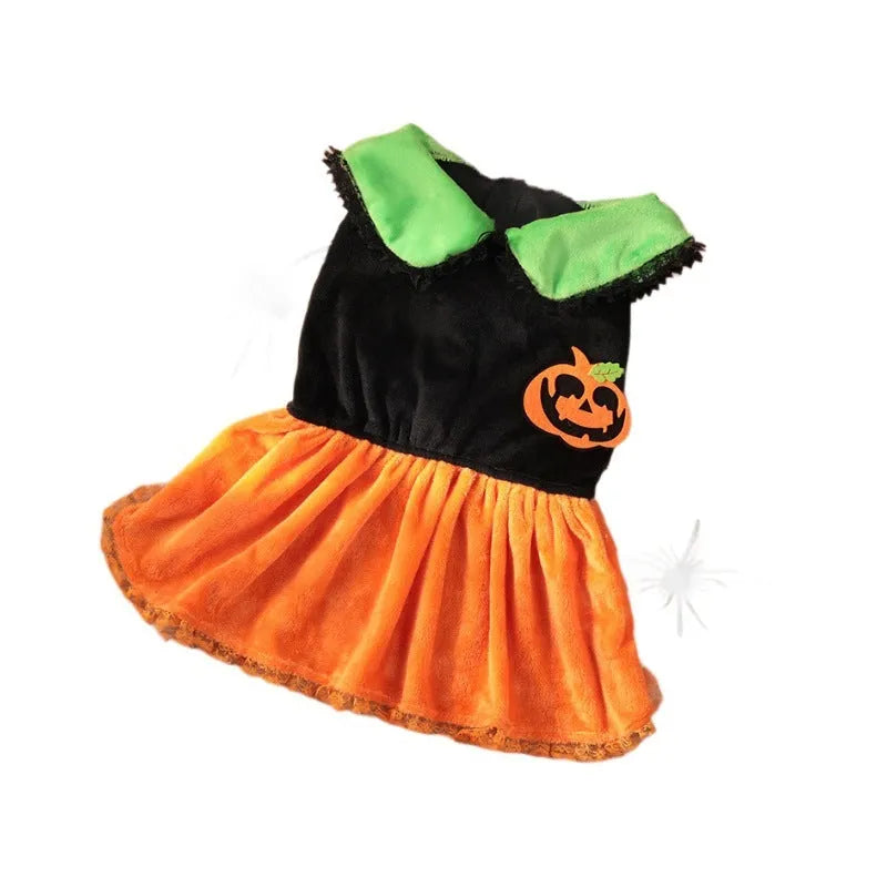 Halloween pumpkin skirt pet costume for small dog or cat in crystal velvet material