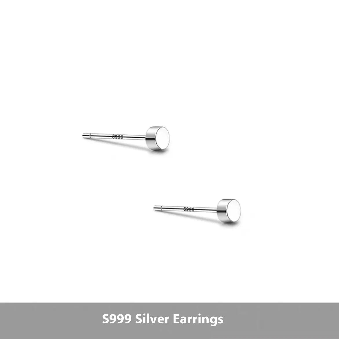 S999 sterling silver flat ear bone studs in silver and black colours, showing six size options from 3mm to 8mm diameter