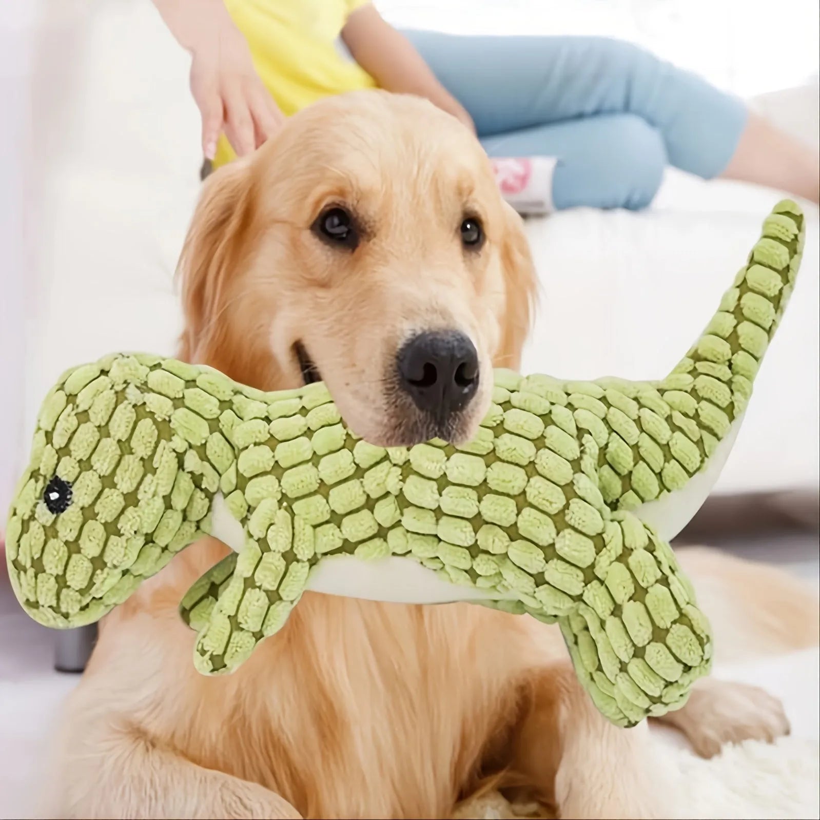 Bite-resistant dog chew toy with sound in orange colour, measuring 35cm long