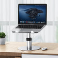 Silver aluminum alloy car back seat laptop stand with adjustable height and 360 degree rotation for devices up to 18 inches