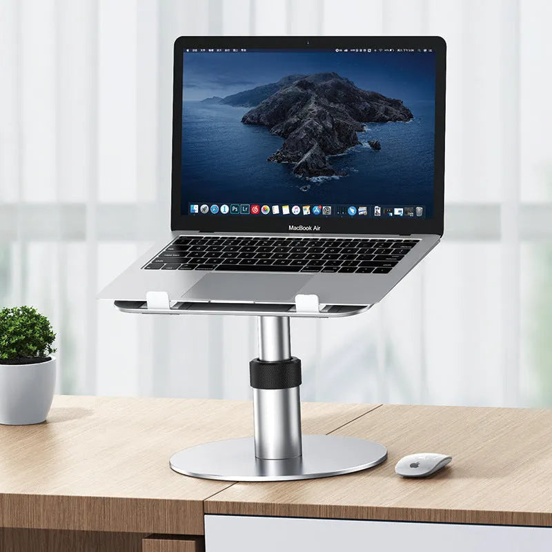 Silver aluminum alloy car back seat laptop stand with adjustable height and 360 degree rotation for devices up to 18 inches