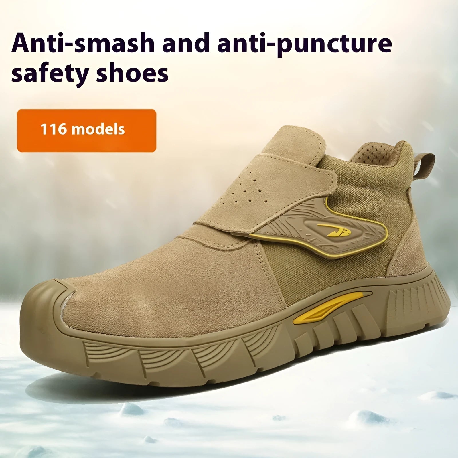 Brown leather labour protection shoes with anti-smashing and puncture-resistant features on rubber soles