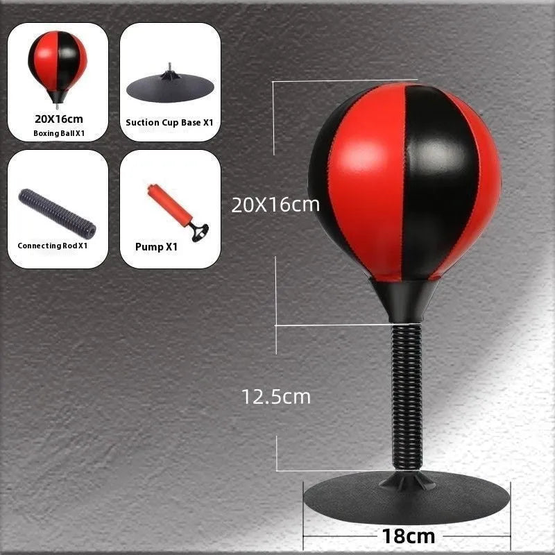 Tabletop boxing speed ball with suction cup base and PU leather ball on a desk