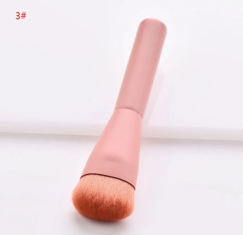 Ten-piece wooden handle makeup brush set with nylon bristles including powder, foundation, and double-ended brushes