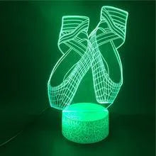3D ballet dancer silhouette LED night light glowing in purple on a black base with remote control.