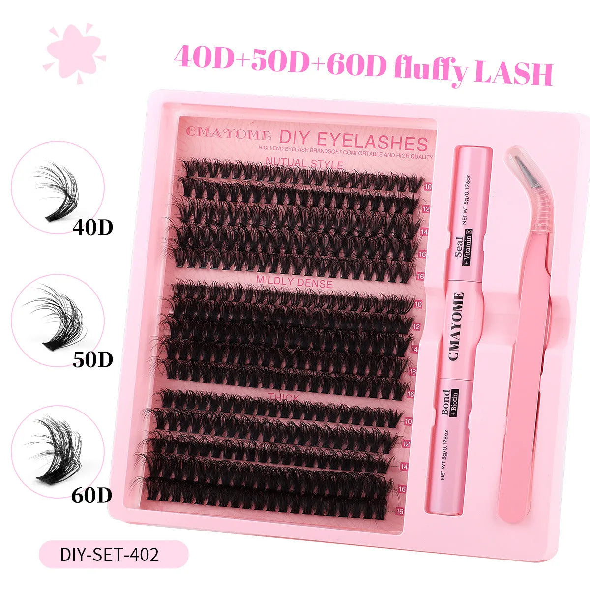 DIY single cluster false eyelash extension kit with tweezers and chemical fibre lashes