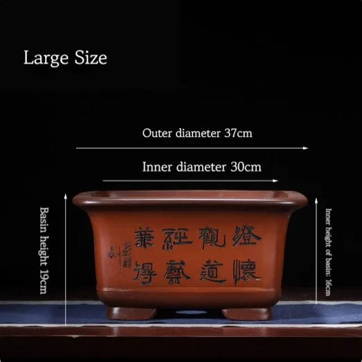 Large Chinese-style antique purple clay flower pot for indoor bonsai trees.