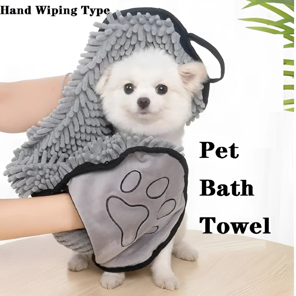 Blue thickened dog bath robe towel laid flat, showing its 62 cm length and absorbent fibre texture.