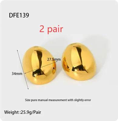 Geometric stainless steel ear studs with 18K gold plating and glazed surface