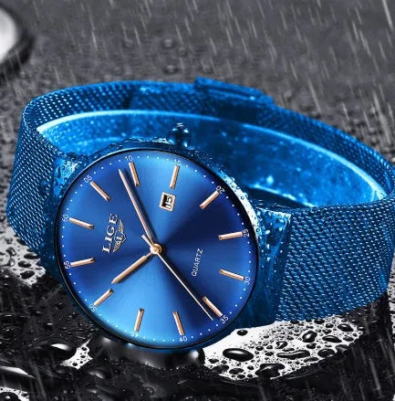 Men's stainless steel wristwatch with 40mm dial, shown in black, blue, and black blue colour options