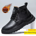 Black and brown high-top platform Martin boots for men with artificial PU uppers and visible stitching detail