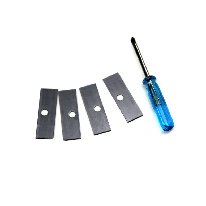 Geometric shaped four hole pencil sharpener for art, shown with integrated screwdriver.