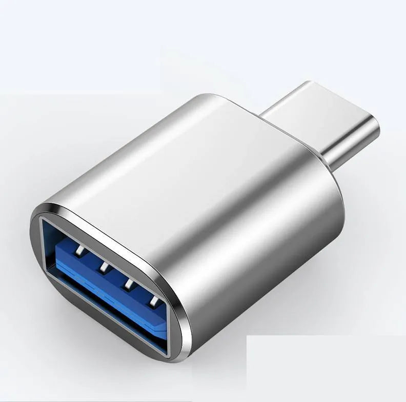 Type-C to Micro USB OTG adapter cable in black, silver, and gold colour options.