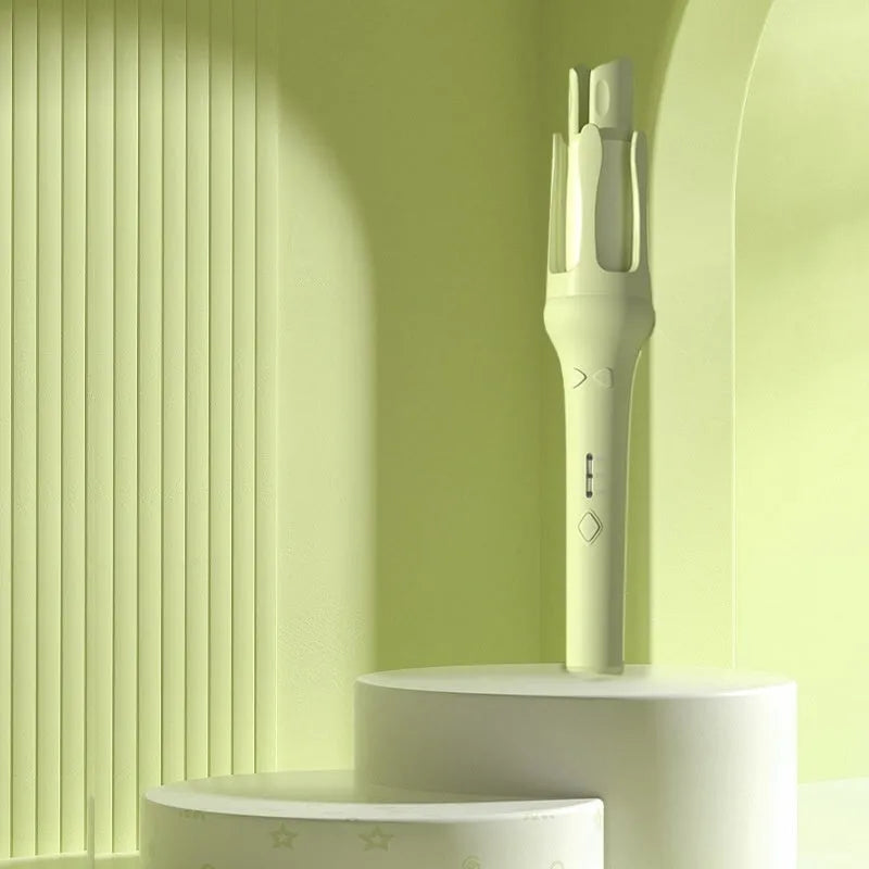 Automatic hair curler in white pink colour with 32mm barrel and US EU plug adapters