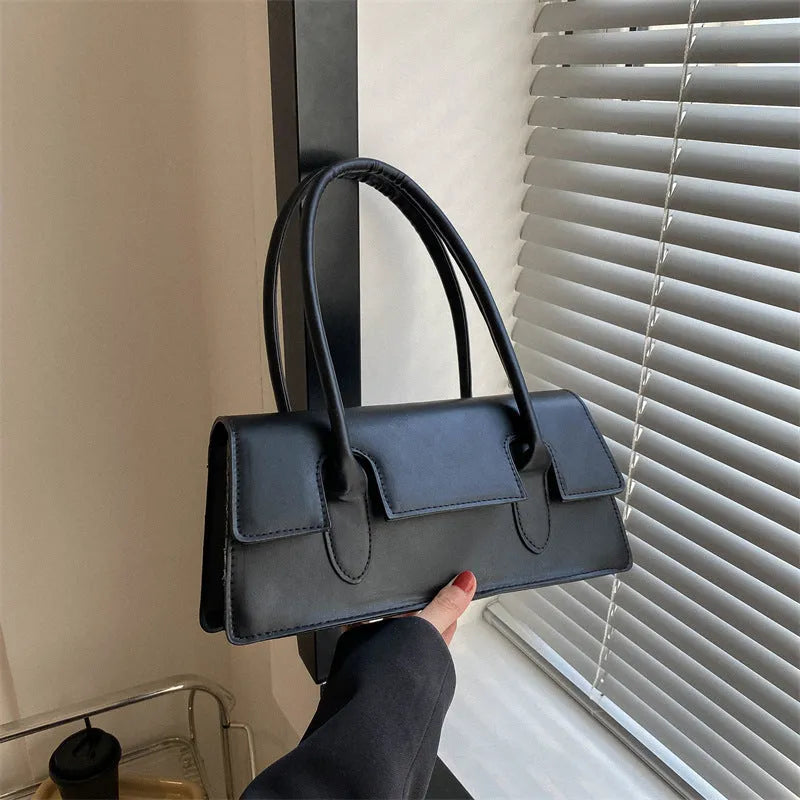 Women's retro style small square PU bag with single shoulder strap in black, brown, white, or yellow