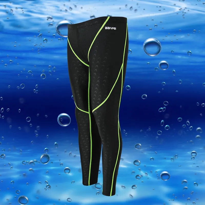 Men's black and grey line nylon cropped swimming trunks laid flat, briefs style.