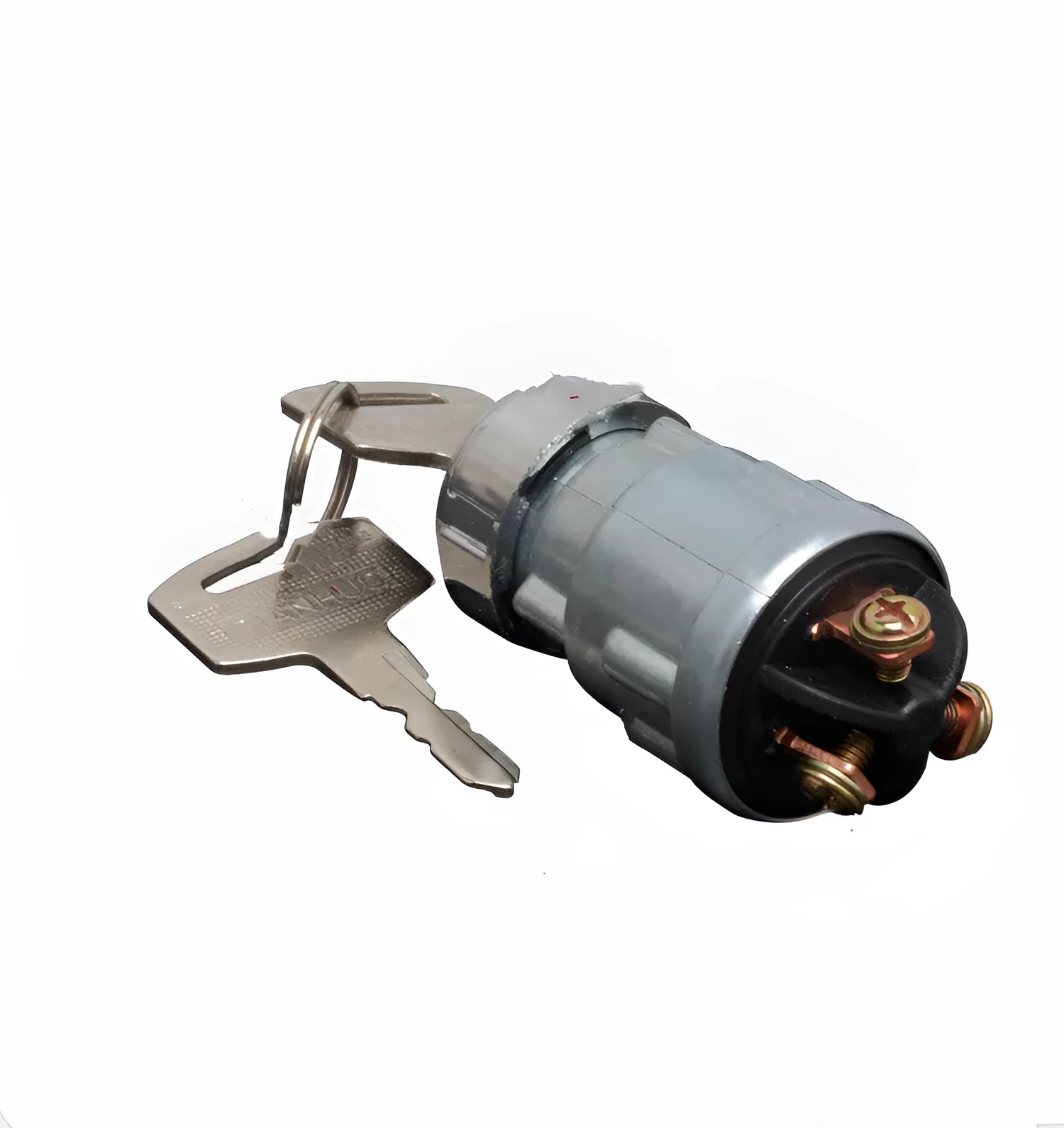 Copper car ignition switch lock with key for trucks and forklifts.