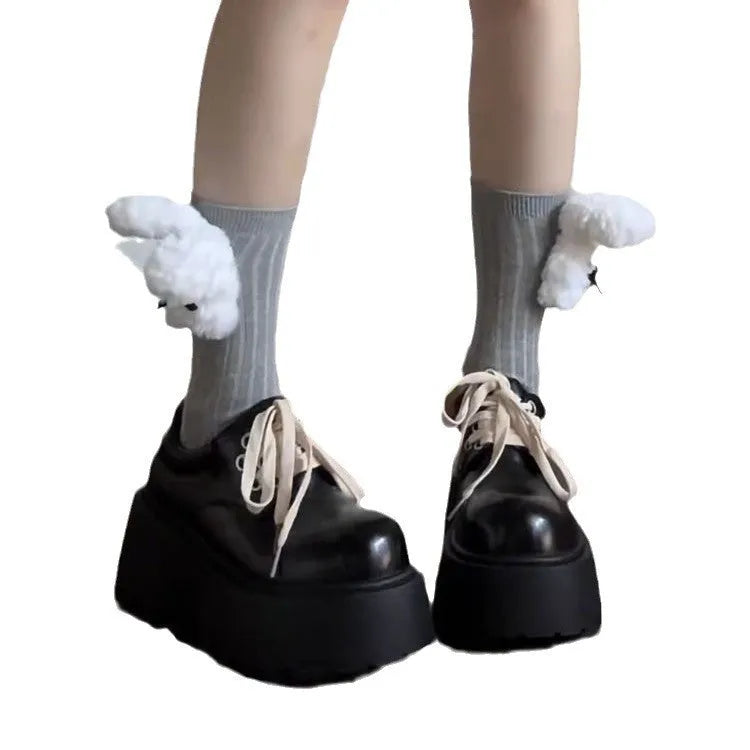Black women's retro lace-up platform shoes with chunky 6-8cm sole and round toe