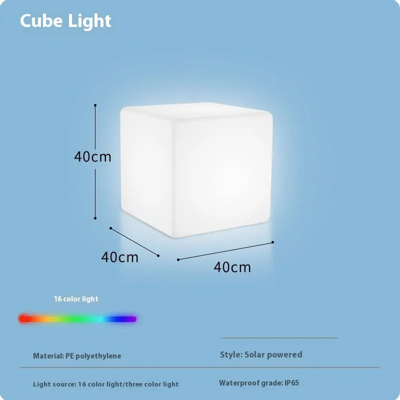 Square LED stool cube light waterproof PE material in garden setting