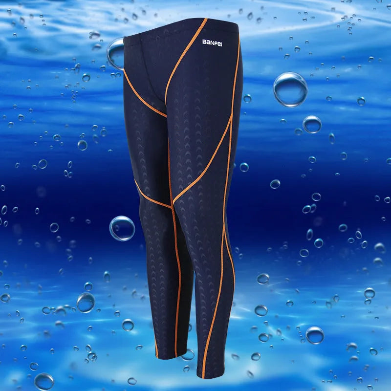 Men's black and grey line nylon cropped swimming trunks laid flat, briefs style.