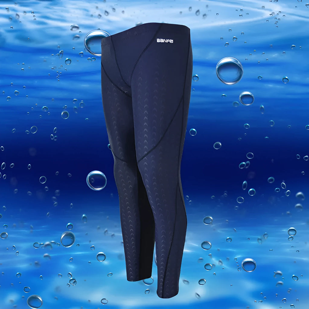 Men's black and grey line nylon cropped swimming trunks laid flat, briefs style.