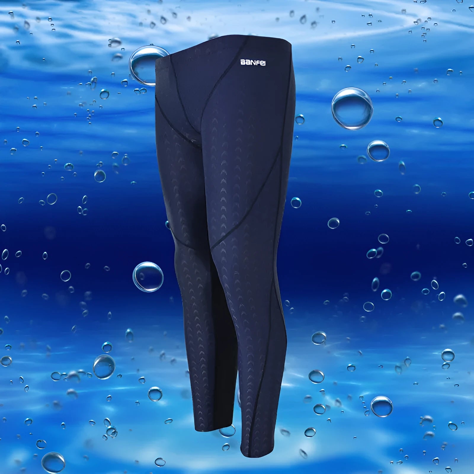 Men's black and grey line nylon cropped swimming trunks laid flat, briefs style.