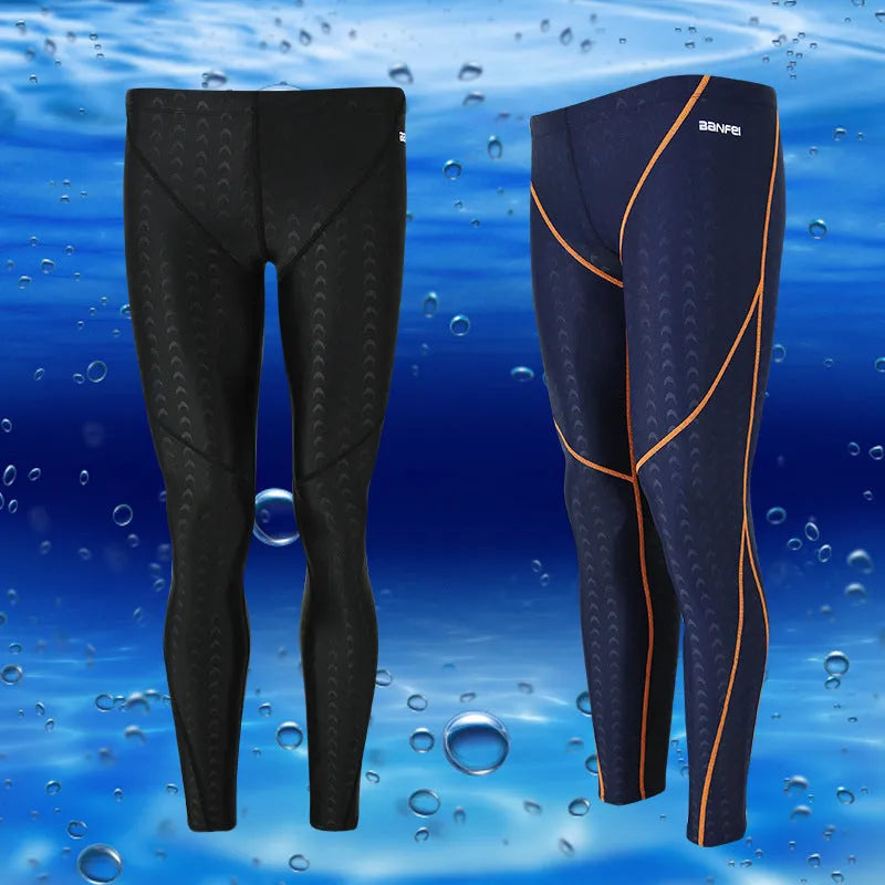 Men's black and grey line nylon cropped swimming trunks laid flat, briefs style.
