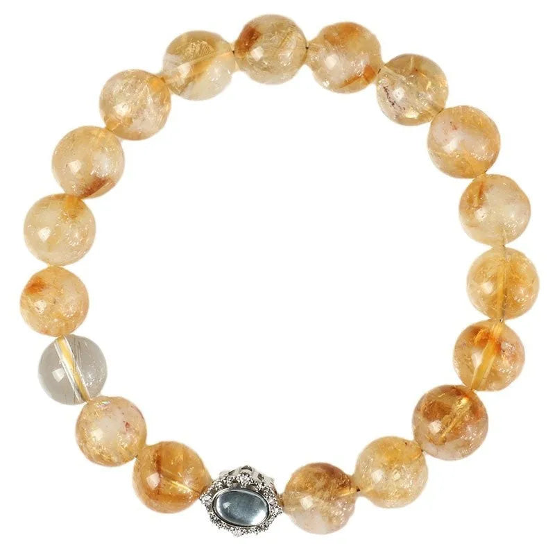 Citrine crystal bracelet with 10mm geometric pattern beads and grinding treatment finish