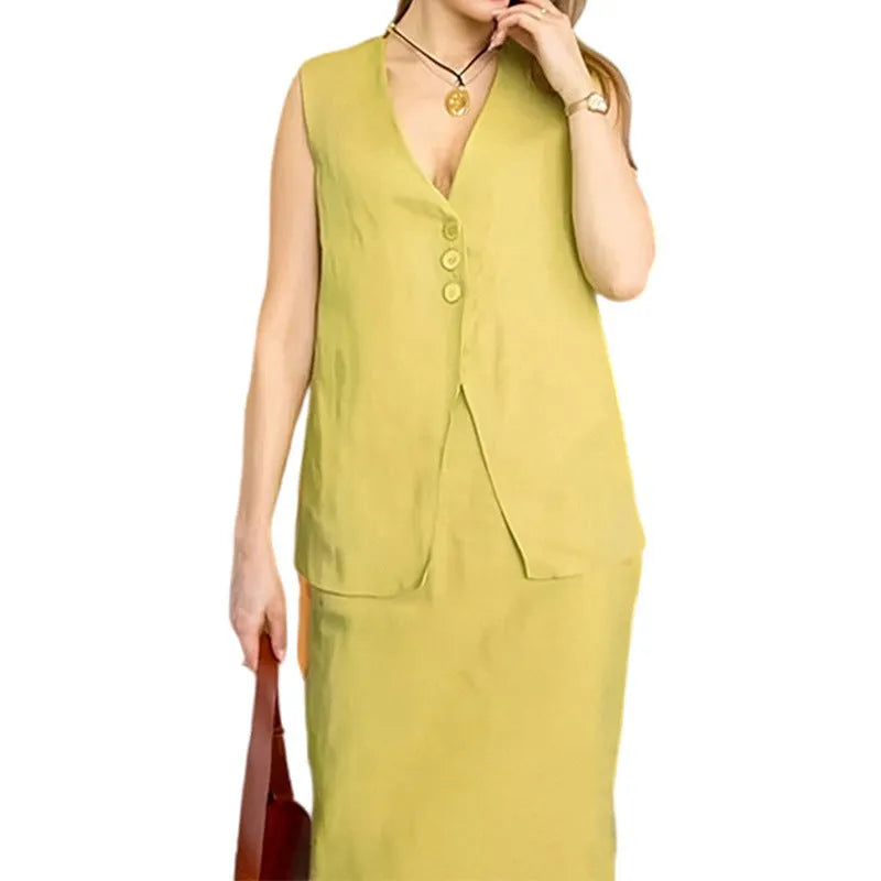 Blue women's two-piece lounge set with sleeveless top and long skirt on a hanger