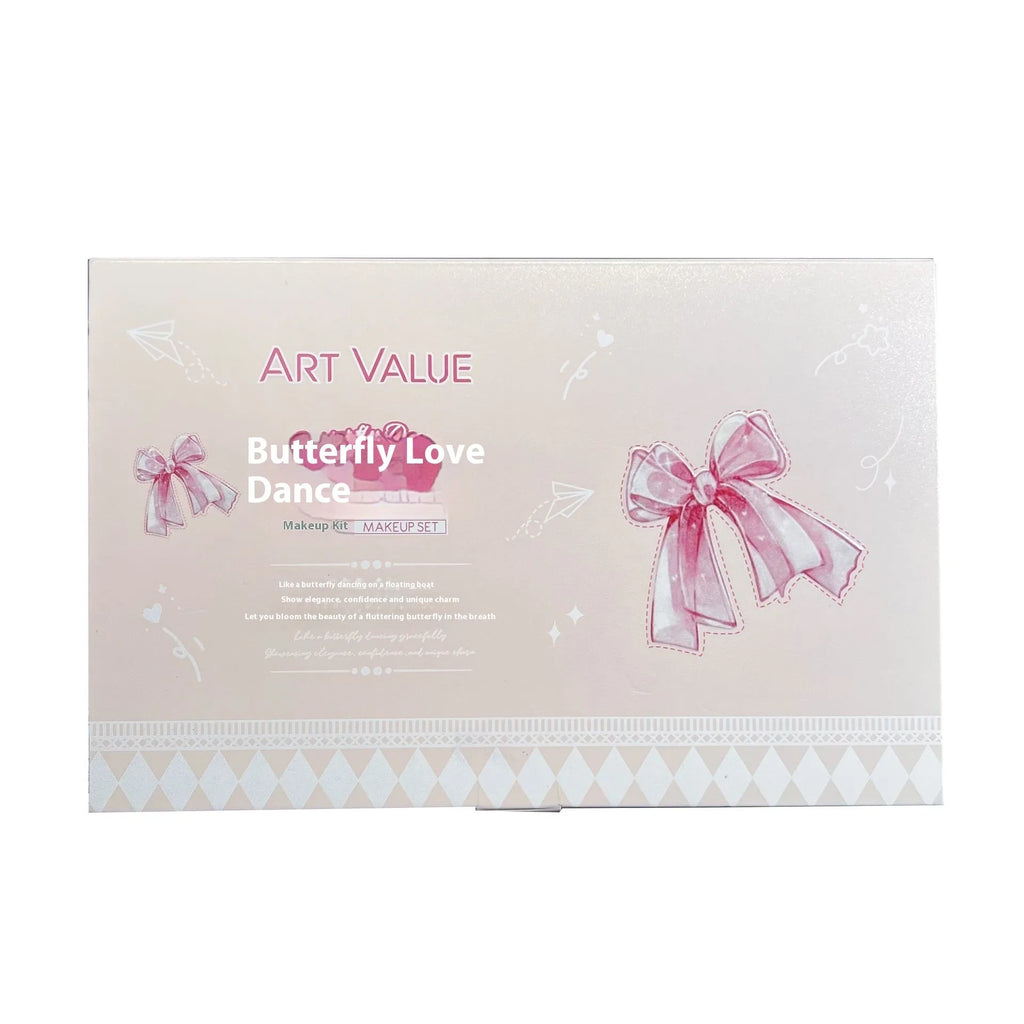 Butterfly Box makeup set with four matte lip muds, powder blusher compact and necklace