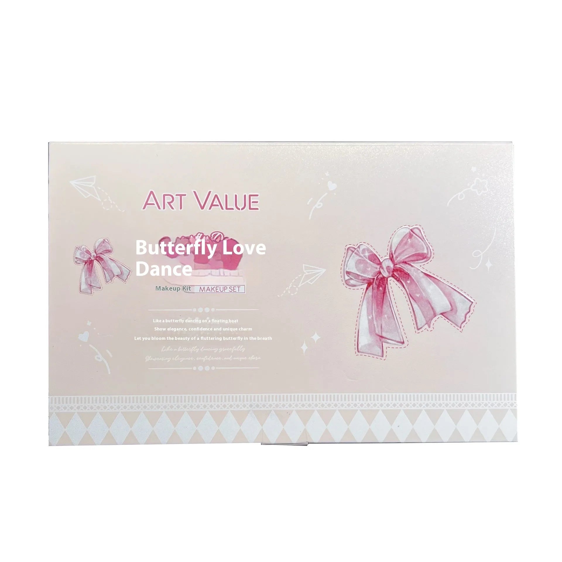 Butterfly Box makeup set with four matte lip muds, powder blusher compact and necklace