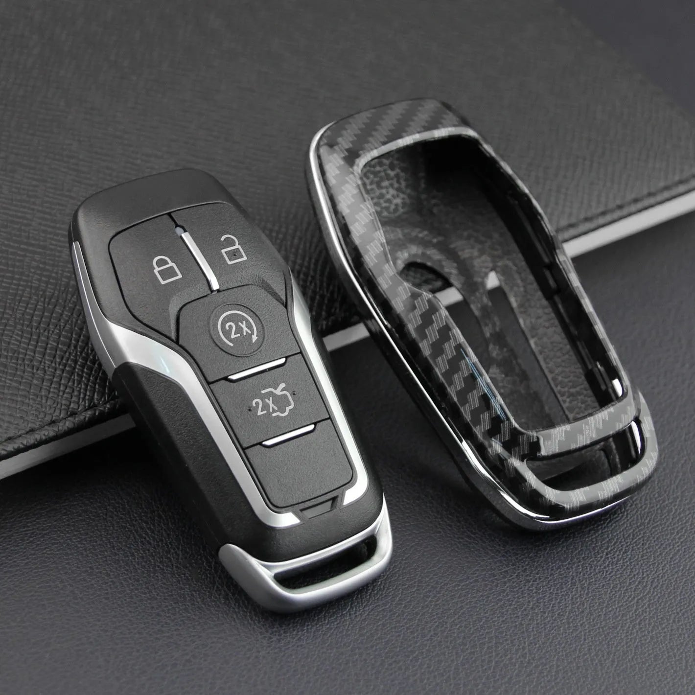 Plastic remote control protective shell for car keys showing single shell and buckle design options