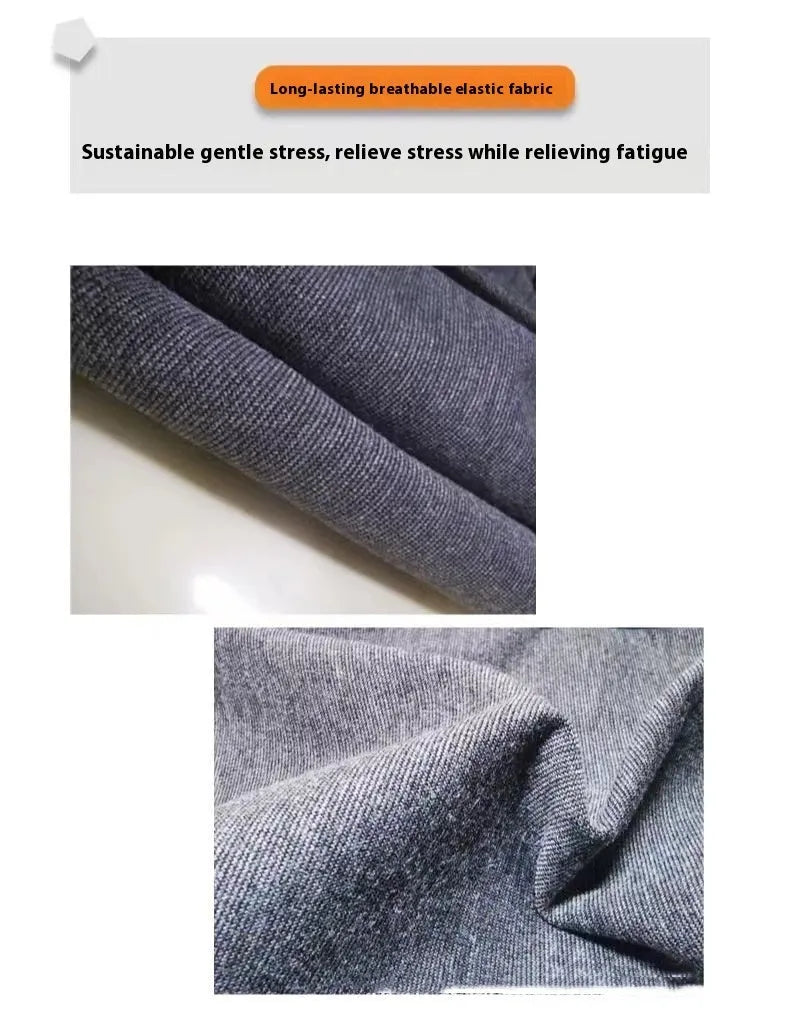 Heathered grey dog anxiety vest or thundershirt shown on a model, made from soft brocade cotton fabric.