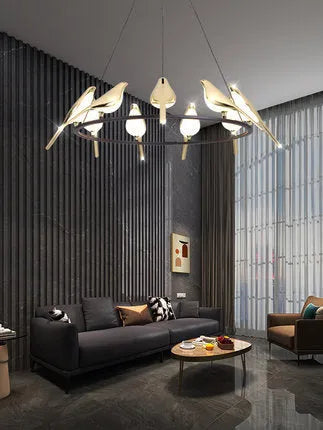 Modern iron chandelier with aluminium alloy body and adjustable height for hallway or living room lighting
