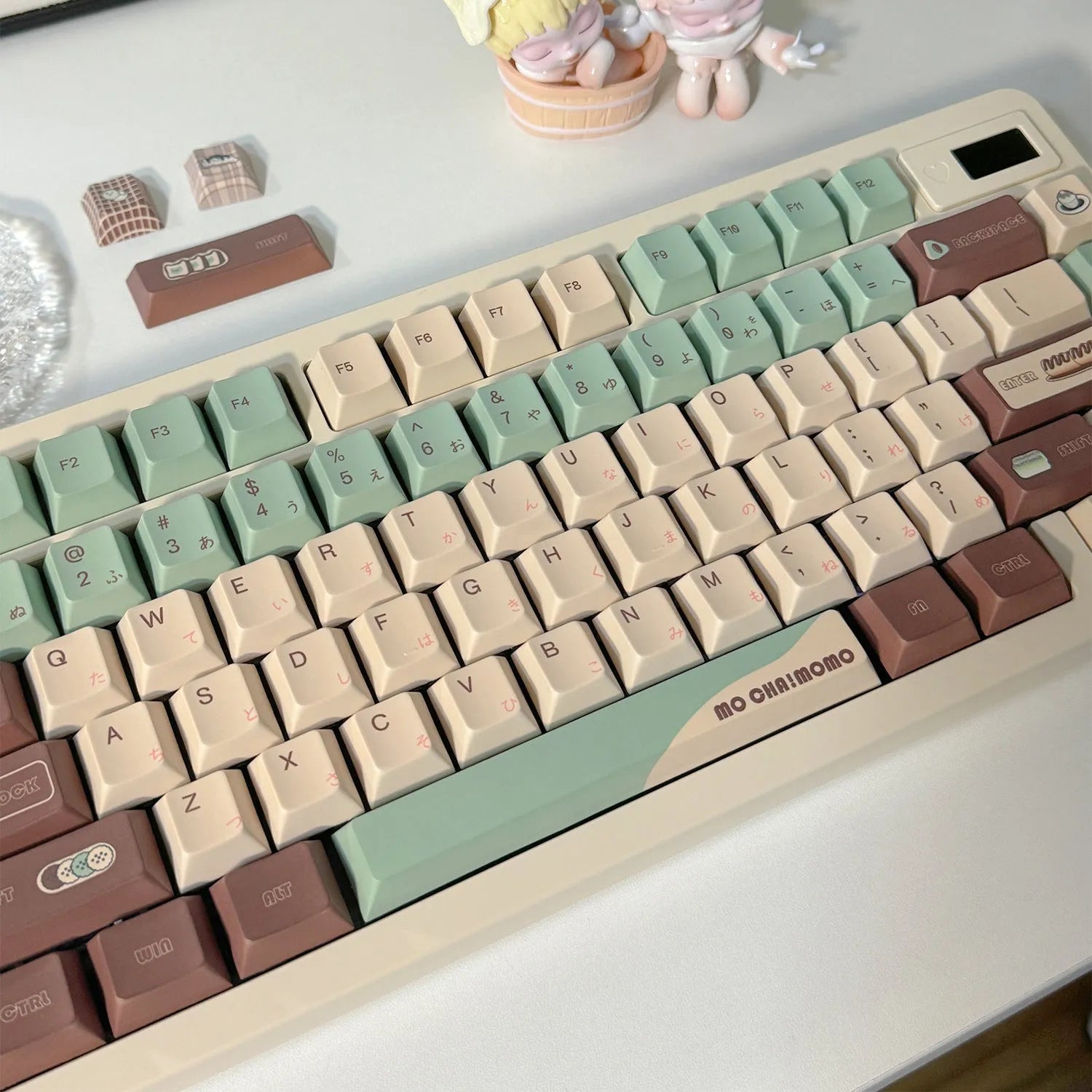 CAP Adaptive Cross Satellite Shaft mechanical keyboard keycaps in matcha green colour theme