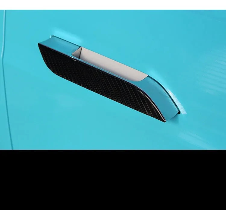 Set of 4 black carbon fibre effect adhesive door handle protection patches for Tesla Model S interior