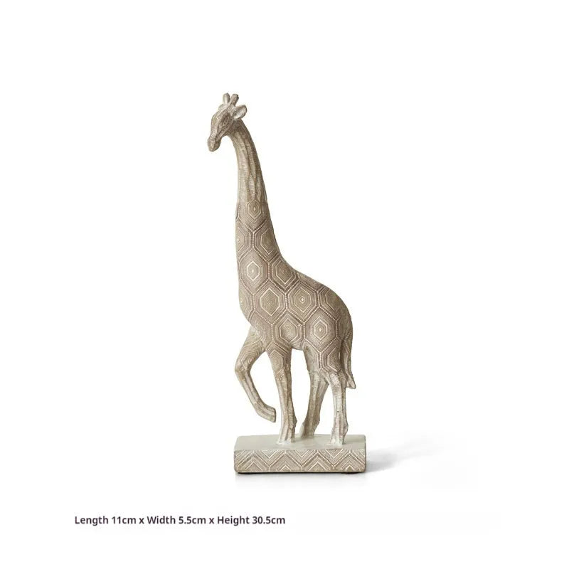 Wood colour synthetic resin giraffe ornament on a table, showing European style and 30.5cm height.