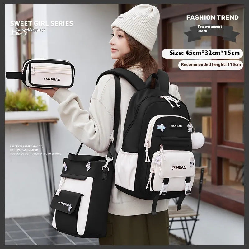 Girls' school backpack in Oxford cloth with curved shoulder straps and spine protection
