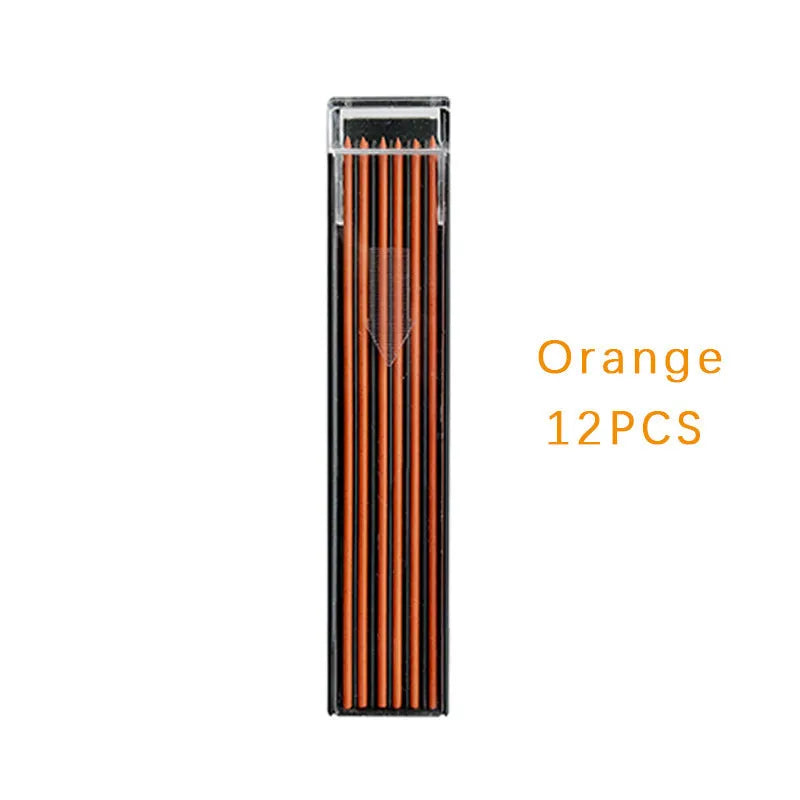Box containing 12 coloured mechanical pencil refill leads on a white background