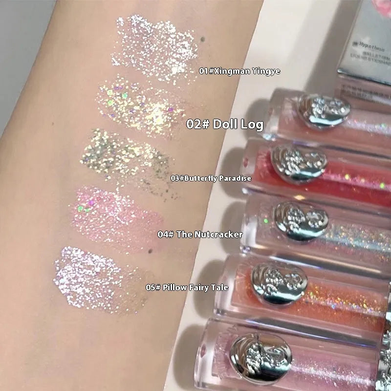 Ballet Liquid Eye Shadow product showing five colour options including Sakura Field and Butterfly Paradise shades
