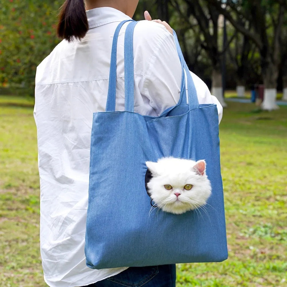 Canvas pet carrier backpack with cartoon pattern design for small dogs and cats