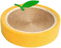 Yellow fruit-shaped sisal cat scratching board with concave centre for sleeping