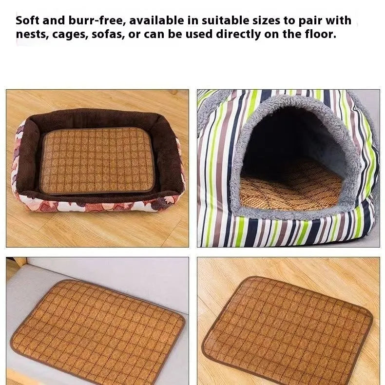 Brown rattan fibre summer cooling mat for dogs available in six different sizes
