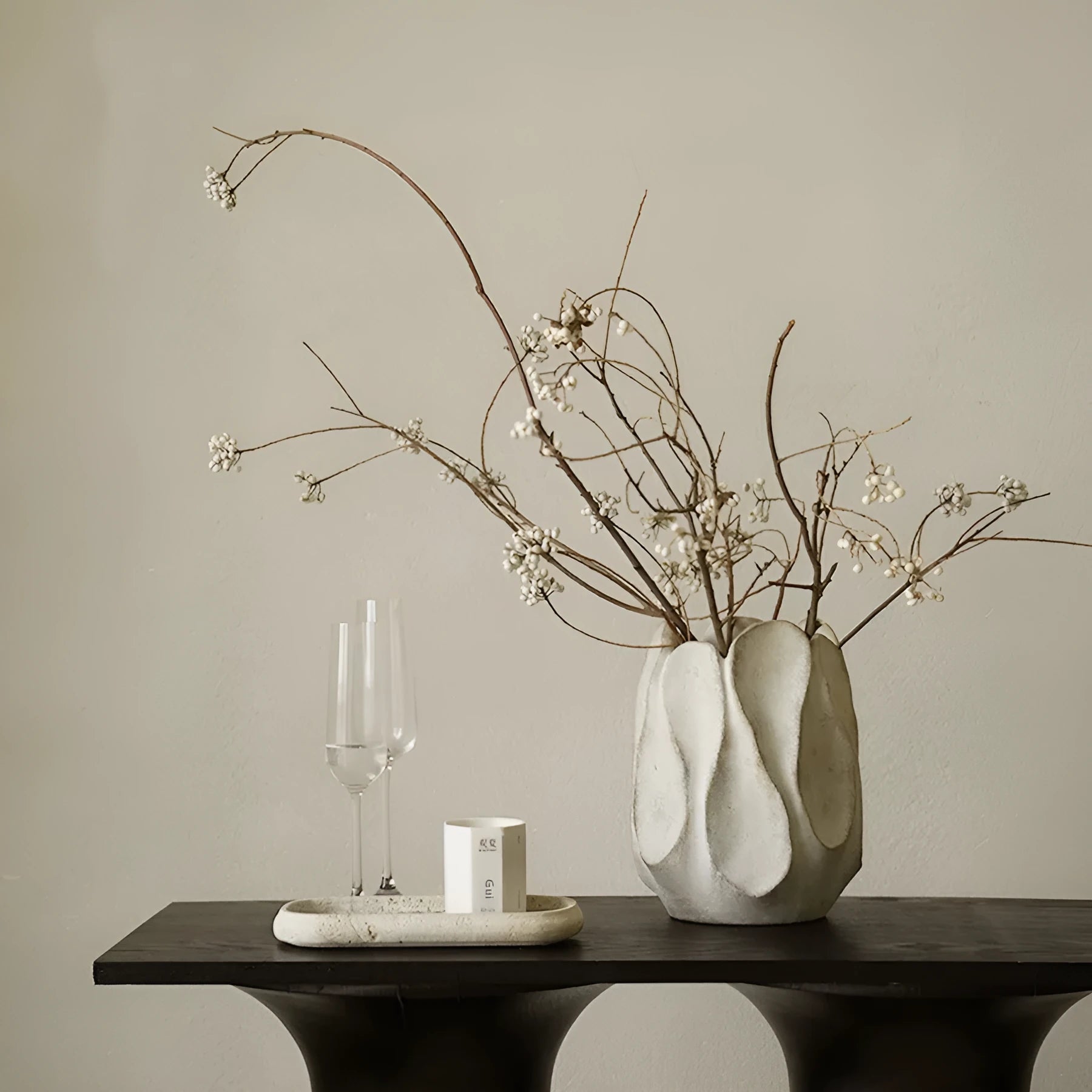 Irregular ceramic vase handcrafted from magnesium clay for flower arrangements