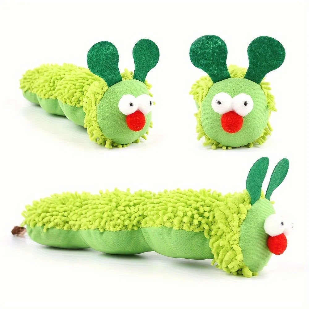 Green interactive plush cat toy pillow with rechargeable electronic motion sensor